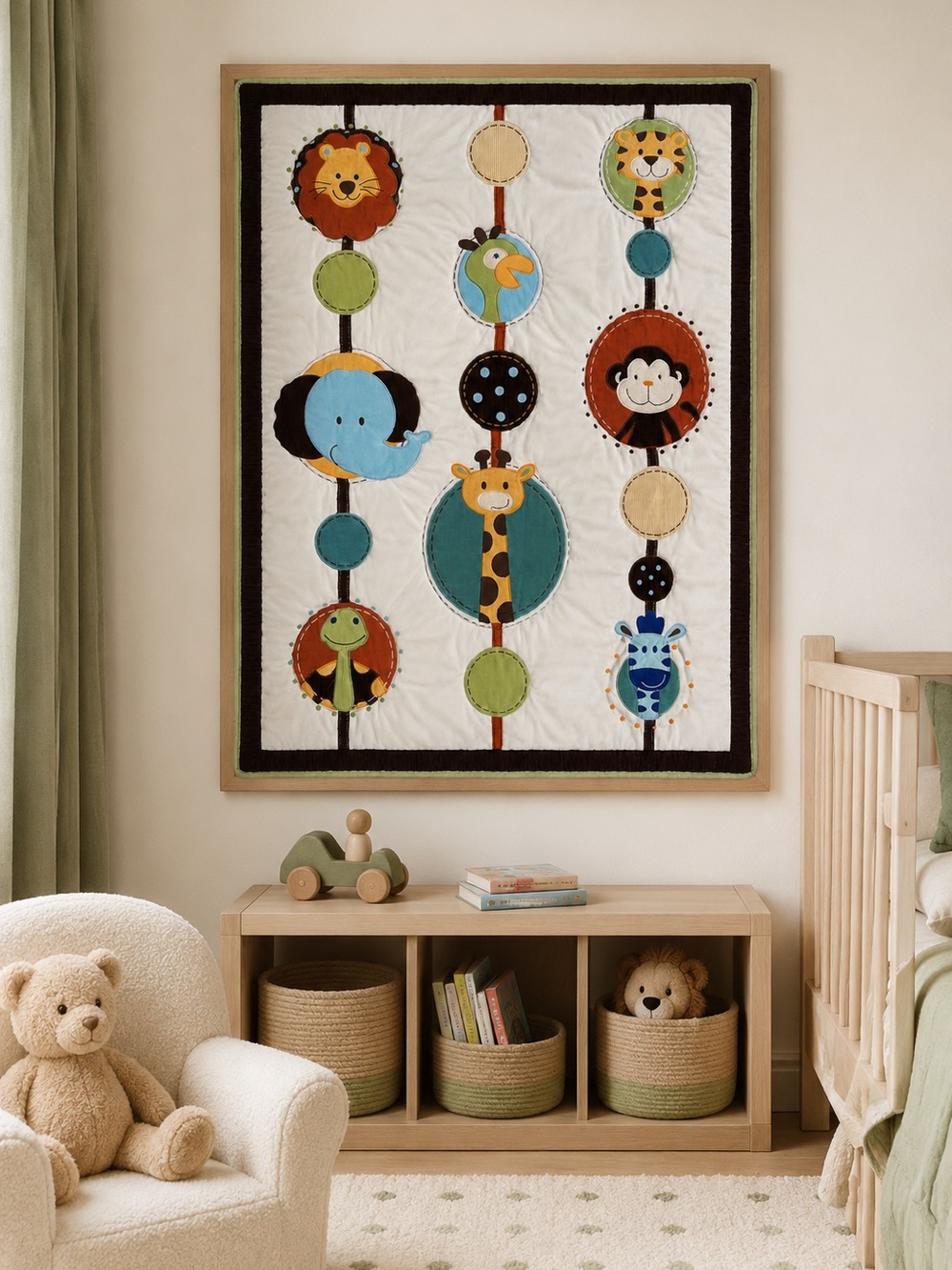 NOJO Kids Animal Patchwork Wall Art Colorful Playroom Quilt Blanket #0515268
